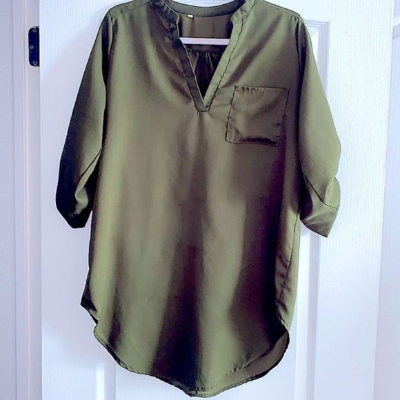 Olive Pocket Long Tunic Shirt - Picture 1 of 5